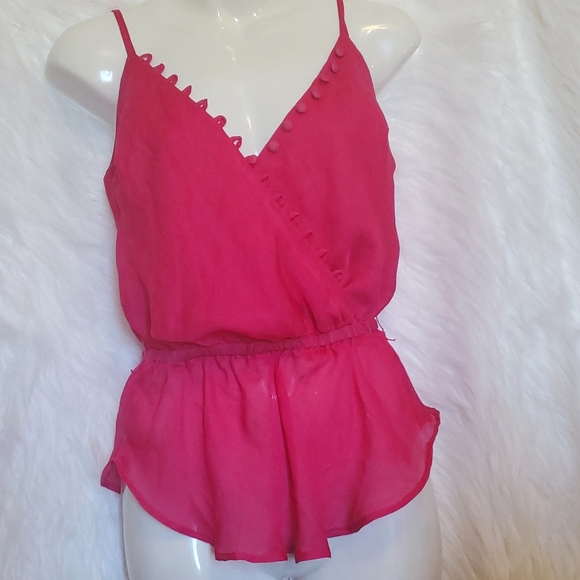 GUESS Marciano Fuschia Peplum V-Neck Blouse Top - Size XS, 0 - Picture 1 of 5